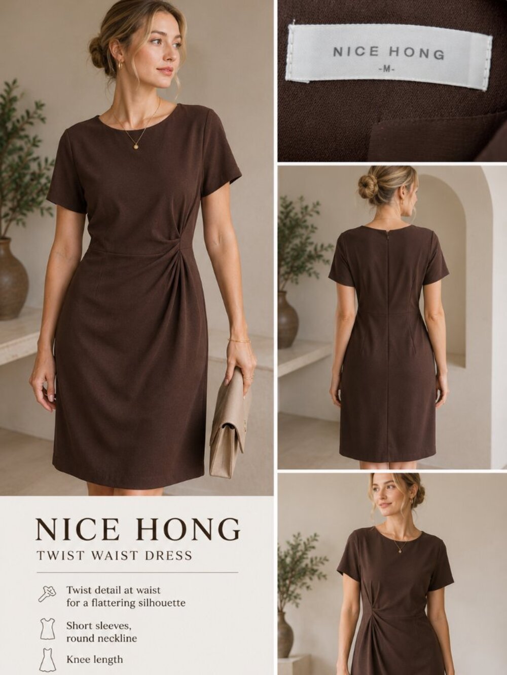 Nice Hong Seoul Korean Boutique Brown Dress | Romantic Feminine Midi Dress